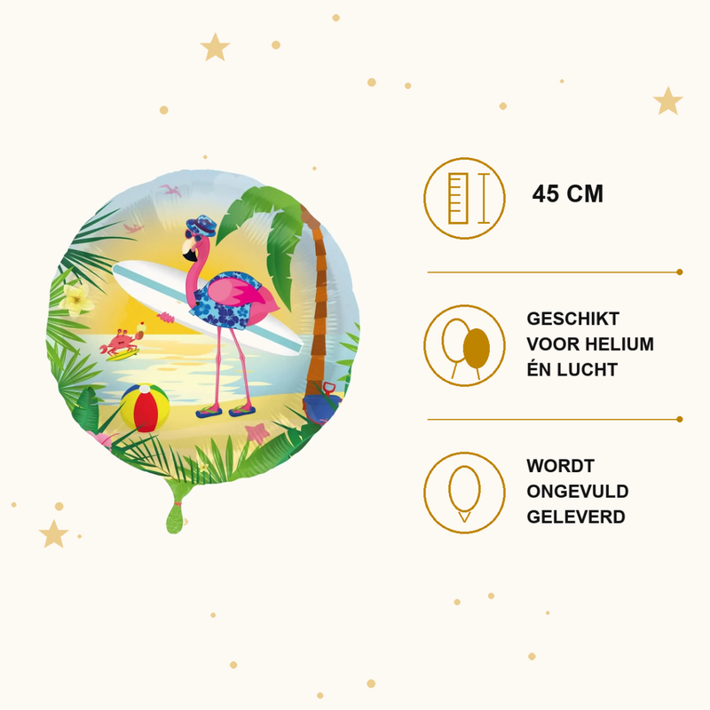 Flamingo Op Het Strand Folie Ballon - 45 cm - Ballonnenshop.nl