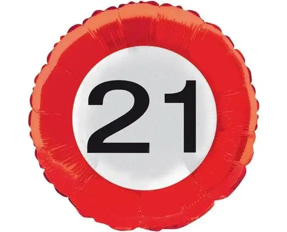 Folie Ballon Verkeersbord 21 Jaar - 45 cm - Ballonnenshop.nl