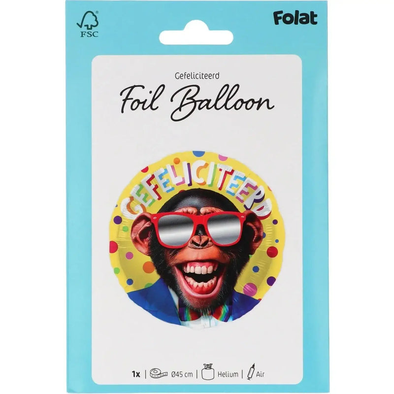Gefeliciteerd Aap Folie Ballon - 46 cm - Ballonnenshop.nl