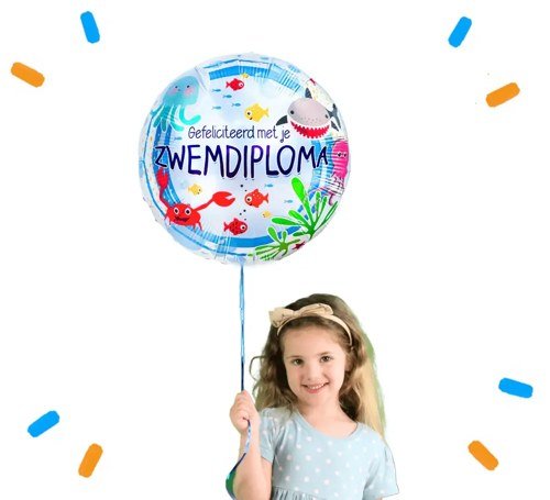 Gefeliciteerd Met Je Zwemdiploma Helium Ballon - Gevuld Met Helium - 46 cm - Ballonnenshop.nl