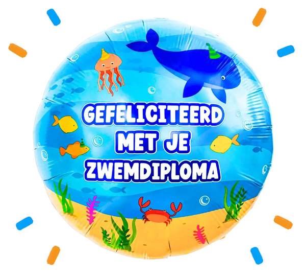 Gefeliciteerd Zwemdiploma Helium Ballon - Gevuld Met Helium - 46 cm - Ballonnenshop.nl