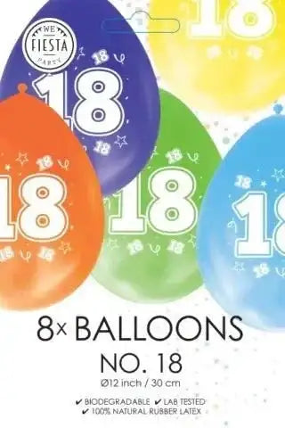 Gekleurde Ballonnen 18 jaar - 8 stuks - 30 cm - Ballonnenshop.nl
