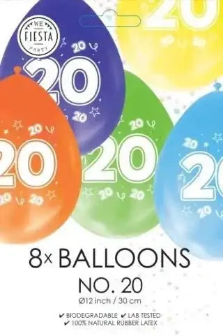 Gekleurde Ballonnen 20 jaar - 8 stuks - 30 cm - Ballonnenshop.nl