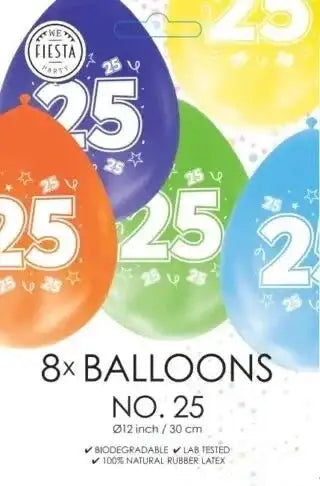 Gekleurde Ballonnen 25 jaar - 8 stuks - 30 cm - Ballonnenshop.nl