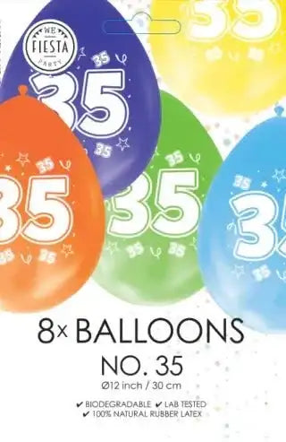 Gekleurde Ballonnen 35 jaar - 8 stuks - 30 cm - Ballonnenshop.nl