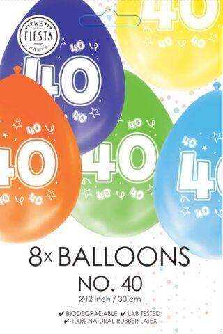 Gekleurde Ballonnen 40 jaar - 8 stuks - 30 cm - Ballonnenshop.nl