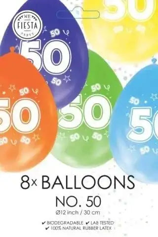 Gekleurde Ballonnen 50 jaar - 8 stuks - 30 cm - Ballonnenshop.nl