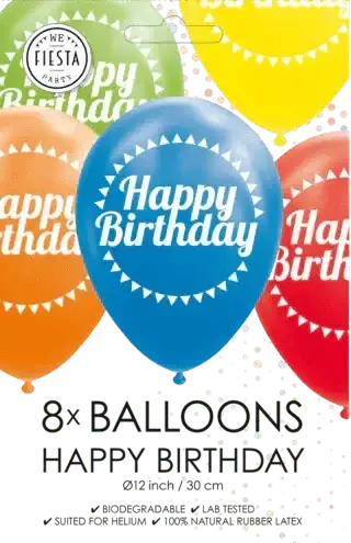 Gekleurde Ballonnen Happy Birthday - 8 stuks - 30 cm - Ballonnenshop.nl