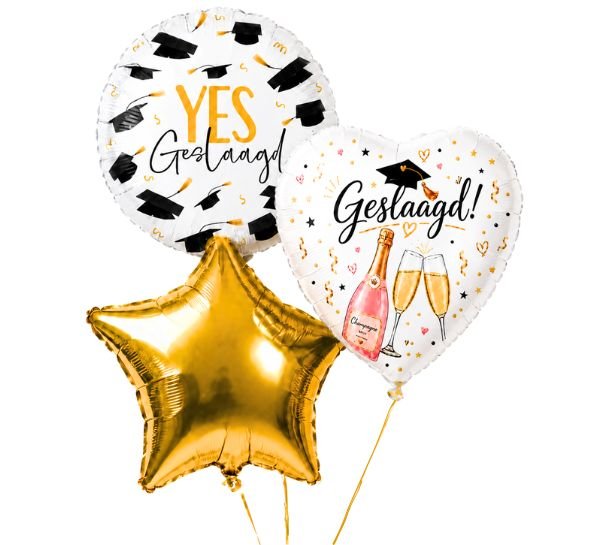 Geslaagd Champagne Hart Ballonnentros - Gevuld Met Helium - 45 cm - Ballonnenshop.nl