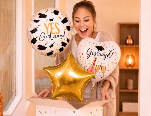 Geslaagd Champagne Hart Ballonnentros - Gevuld Met Helium - 45 cm - Ballonnenshop.nl