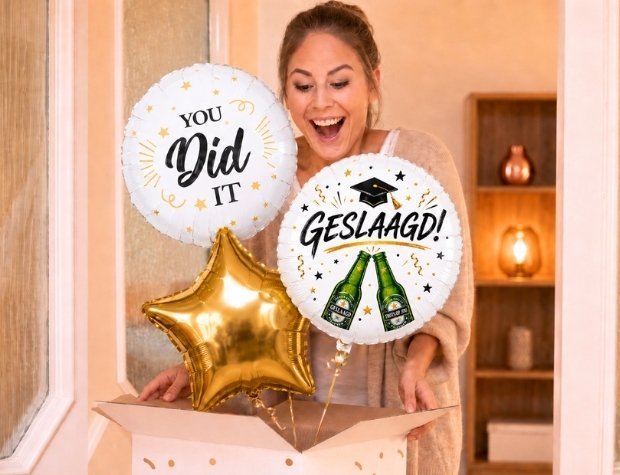 Geslaagd Proost Trosje Helium Ballonnen - Gevuld Met Helium - 45 cm - Ballonnenshop.nl