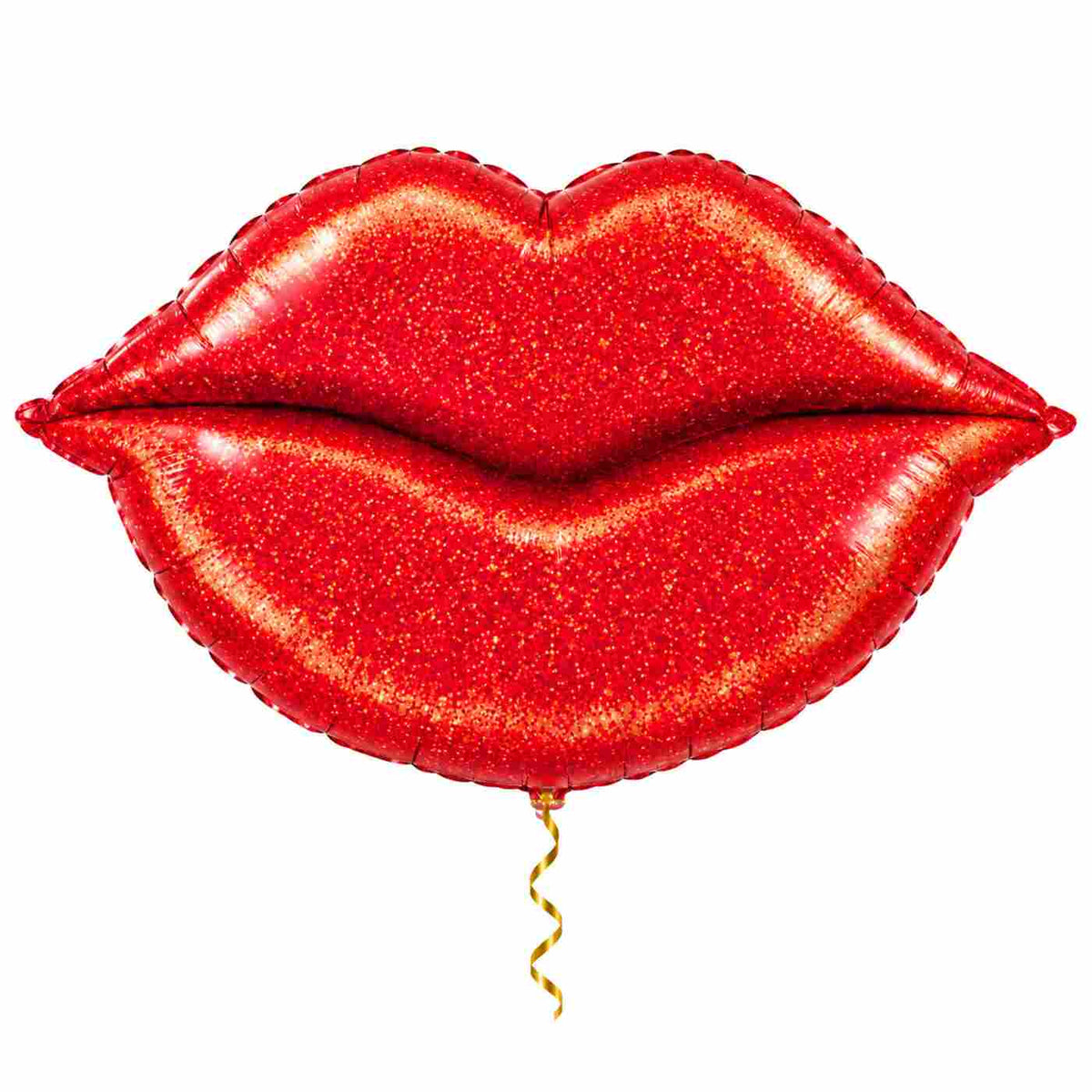 Glitter Lippen Helium XL Ballon met dun metallic gouden lint op witte achtergrond – Ballonnenshop.nl