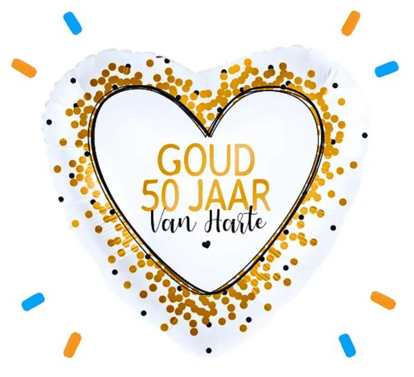 Goud 50 Jarig Huwelijk Helium Ballon - Gevuld Met Helium - 46 cm - Ballonnenshop.nl