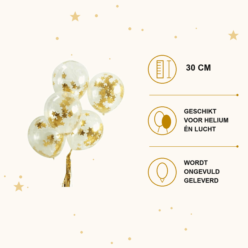 Gouden Confetti Ballonnen Sterren - 5 stuks - 30 cm - Ballonnenshop.nl