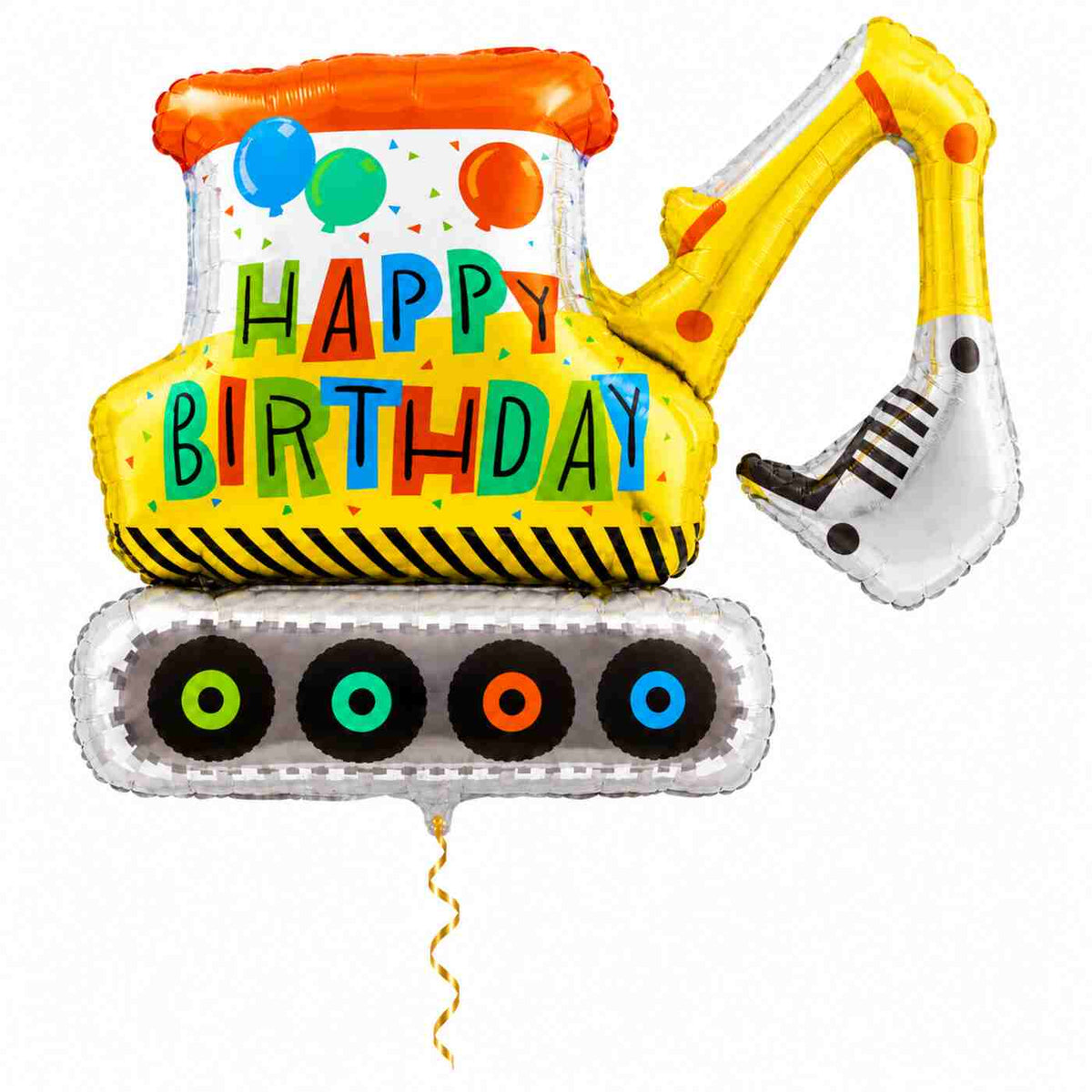 Graafmachine Happy Birthday XL met dun metallic gouden lint op witte achtergrond – Ballonnenshop.nl