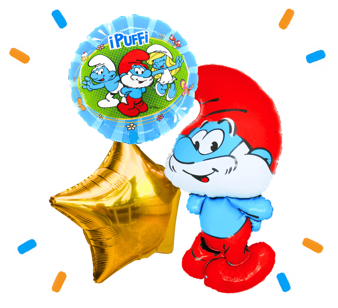 Smurfen Trosje blauw/wit/groen/rood - Gevuld Met Helium - 81 cm