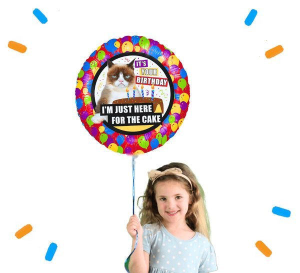 Grumpy Cat I'M Just Here For The Cake Helium Ballon - Gevuld Met Helium - 46 cm - Ballonnenshop.nl