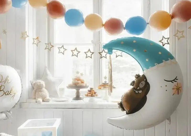 Halve Maan Met Beertje Folie Ballon Blauw 98 cm - Ballonnenshop.nl