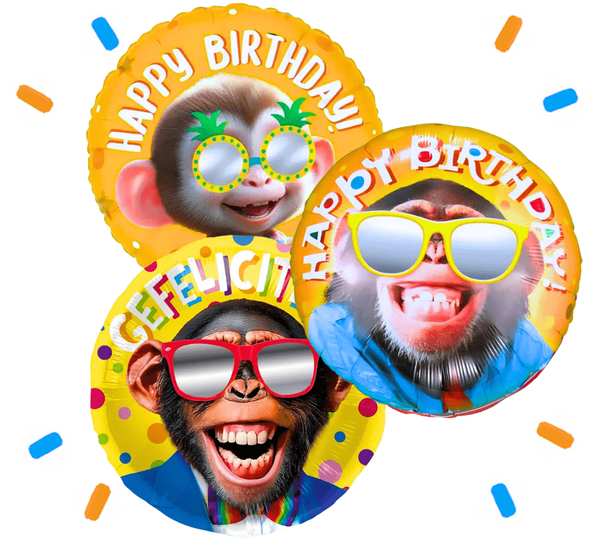 Happy Birthday Apen Trosje Helium Ballonnen - Gevuld Met Helium - 46 cm - Ballonnenshop.nl