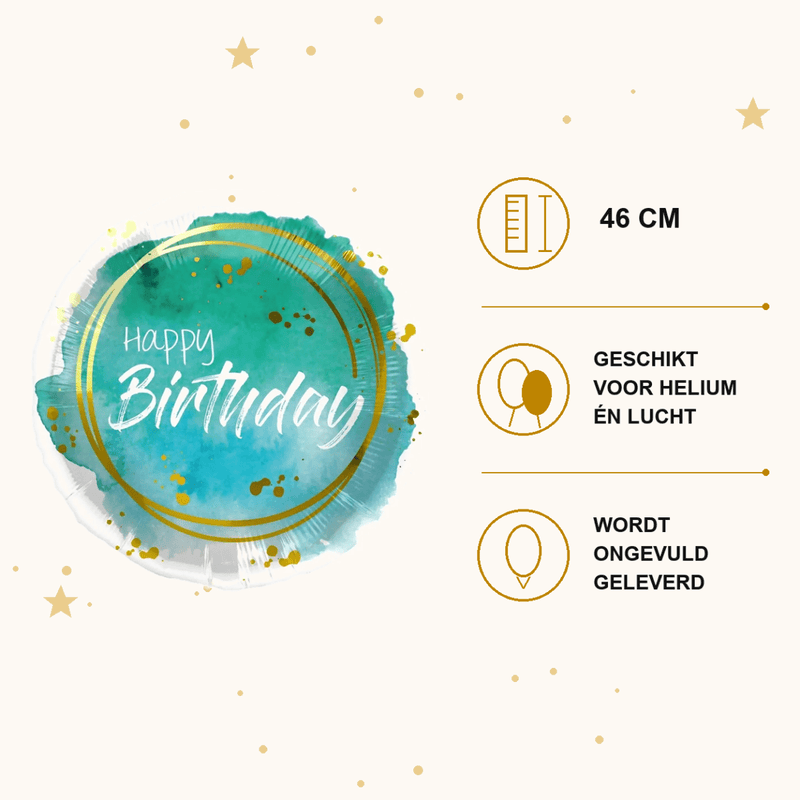 Happy Birthday Aquarelle Aqua Folie Ballon - 46 cm - Ballonnenshop.nl