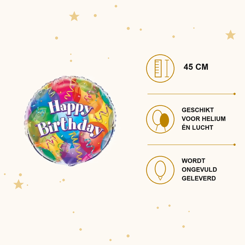 Happy Birthday Ballonnen Gekleurd Folie Ballon - 45 cm - Ballonnenshop.nl