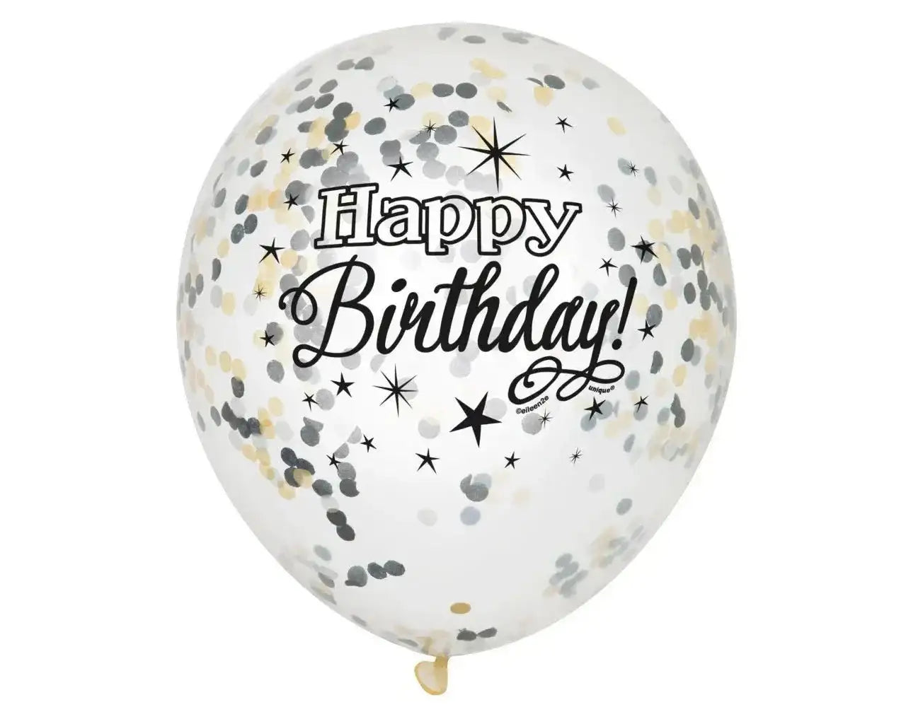 Happy Birthday Confetti Ballonnen - Goud & Zwart - 6 stuks - 30,5 cm - Ballonnenshop.nl