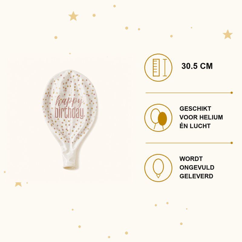 Happy Birthday Confetti Ballonnen - Rose Goud - 6 stuks - 30,5 cm - Ballonnenshop.nl