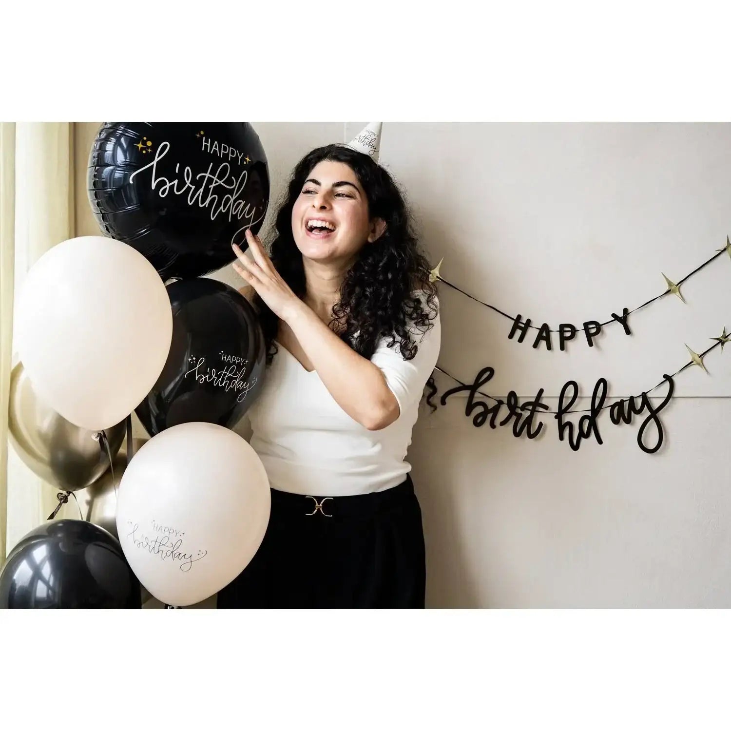 Happy Birthday Crème Noir Folie Ballon - 46 cm - Ballonnenshop.nl