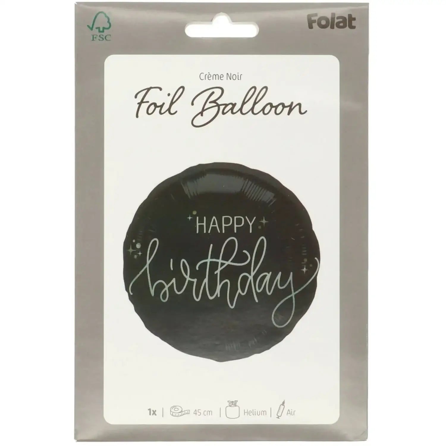 Happy Birthday Crème Noir Folie Ballon - 46 cm - Ballonnenshop.nl