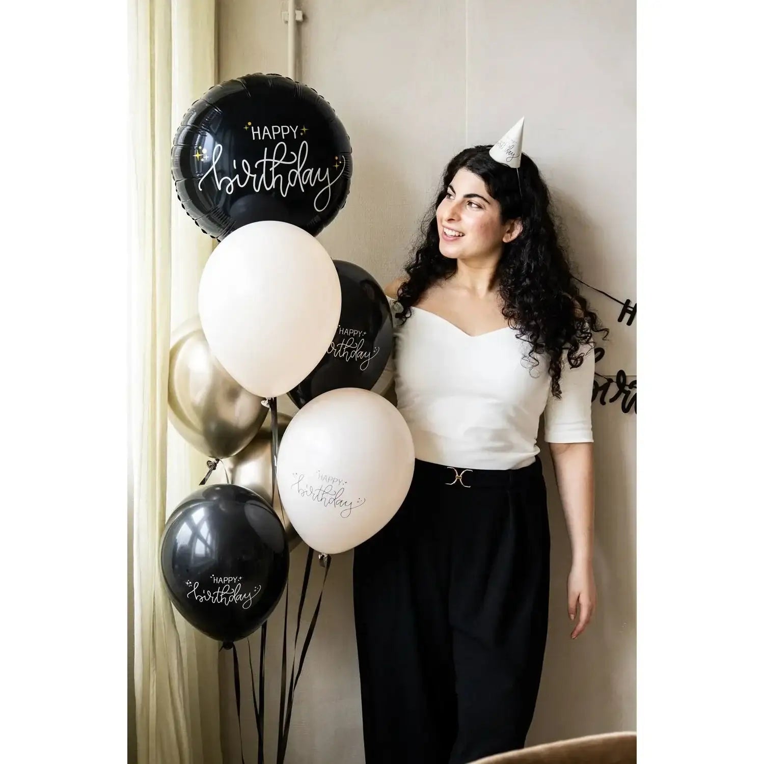 Happy Birthday Crème Noir Folie Ballon - 46 cm - Ballonnenshop.nl