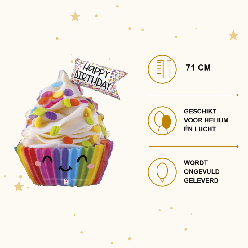 Happy Birthday Cupcake Folie Ballon - 71 cm - Ballonnenshop.nl