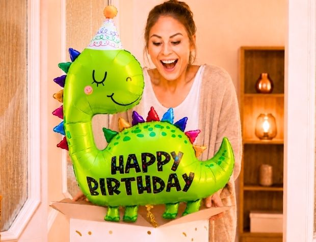 Happy Birthday Dino Helium Ballon - Gevuld Met Helium - 96 cm - Ballonnenshop.nl