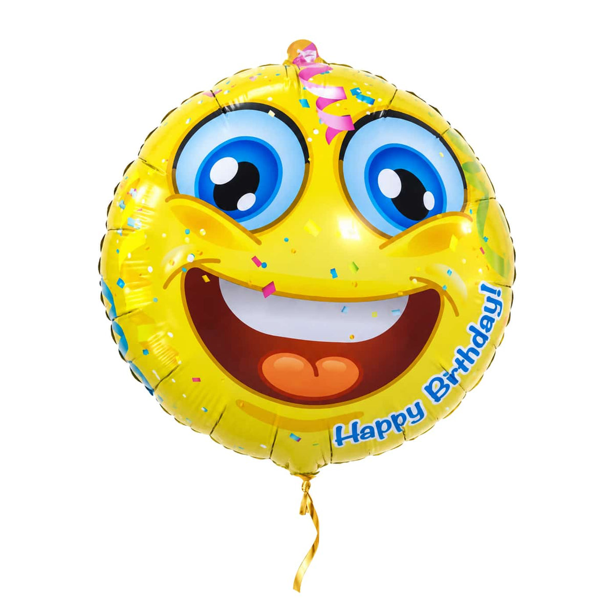 Happy Birthday Emoji Ballon – met helium gevuld, met gouden lint