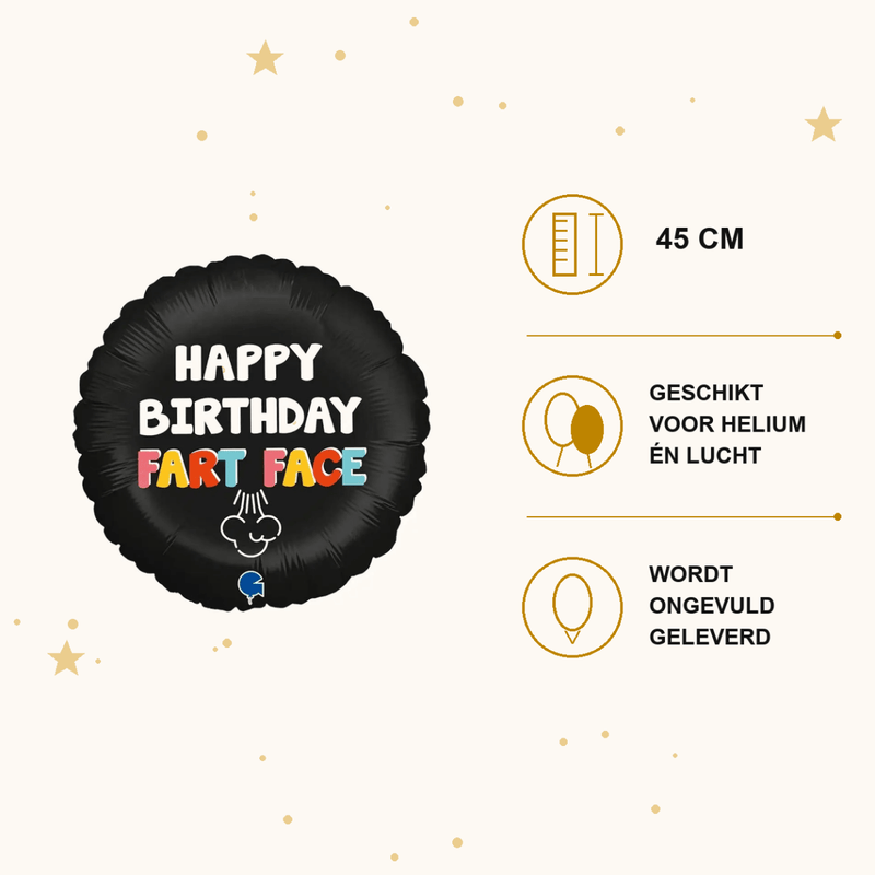 Happy Birthday Fart Face Folie Ballon - 45 cm - Ballonnenshop.nl