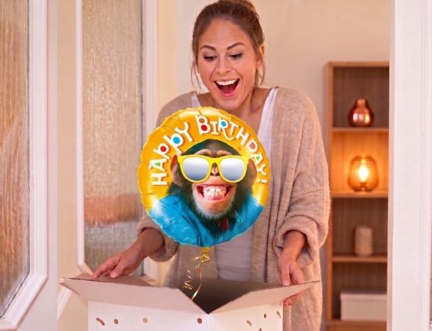 Happy Birthday Grappige Aap Ballon - Gevuld Met Helium - 45 cm - Ballonnenshop.nl