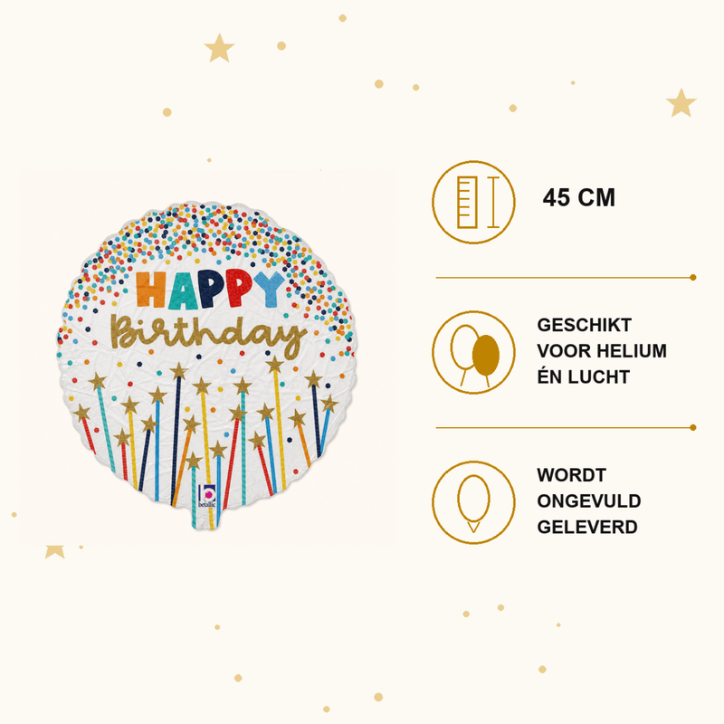 Happy Birthday Kaarsen Folie Ballon - 45 cm - Ballonnenshop.nl