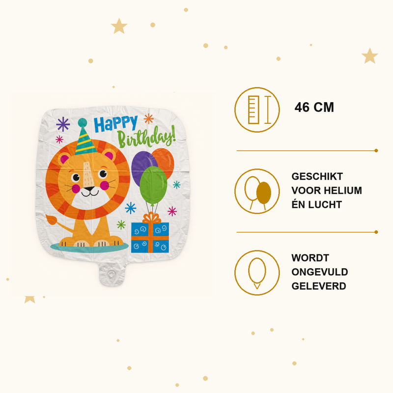 Happy Birthday Leeuw Folie Ballon - 46 cm - Ballonnenshop.nl