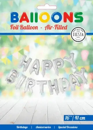 Happy Birthday Letter Ballonnen Zilver 41 cm - Ballonnenshop.nl