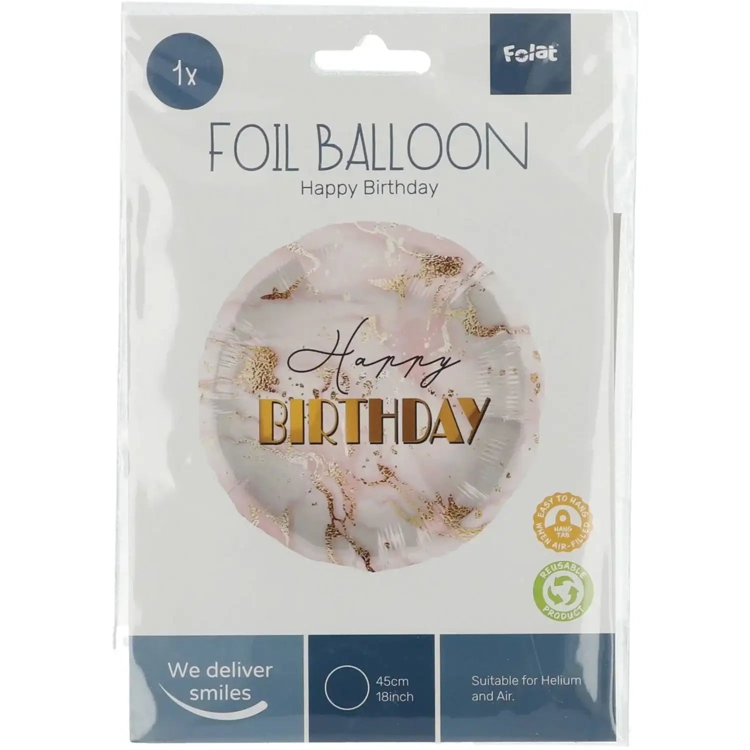Happy Birthday Marmer Folie Ballon - 46 cm - Ballonnenshop.nl
