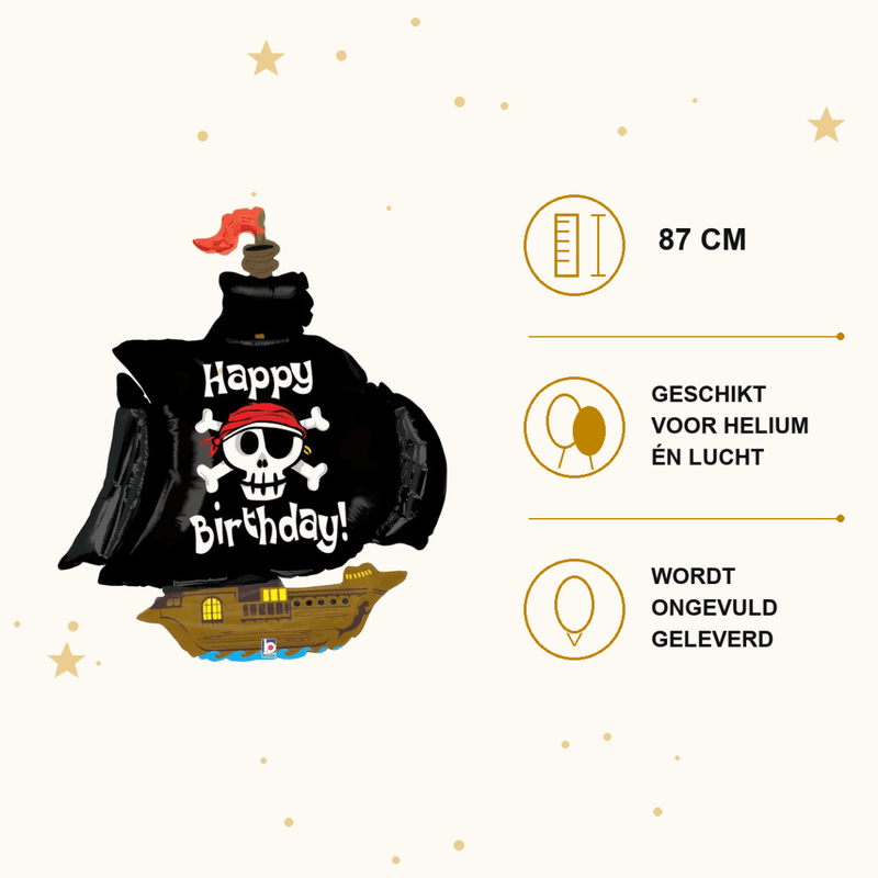 Happy Birthday Piratenschip Folie Ballon - 87 cm - Ballonnenshop.nl
