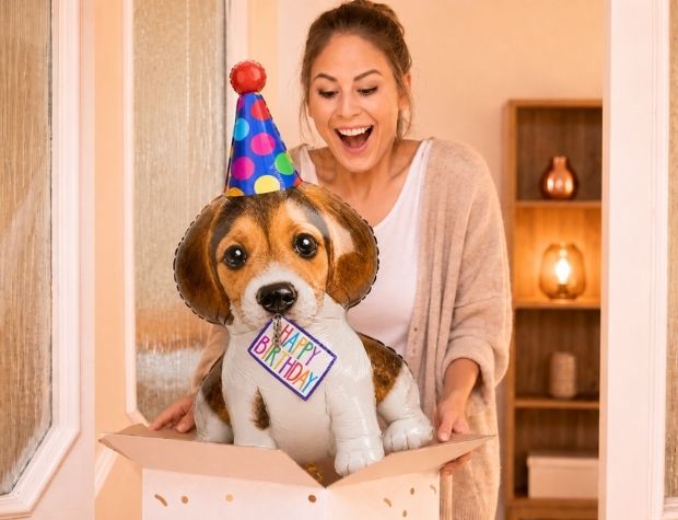 Happy Birthday Puppy Helium Ballon - Gevuld Met Helium - 94 cm - Ballonnenshop.nl