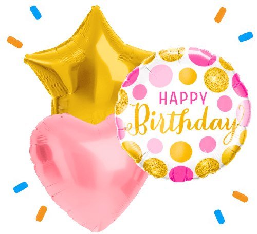 Happy Birthday Roze/Goud/Wit Trosje Helium Ballonnen - Gevuld Met Helium - 46 cm - Ballonnenshop.nl