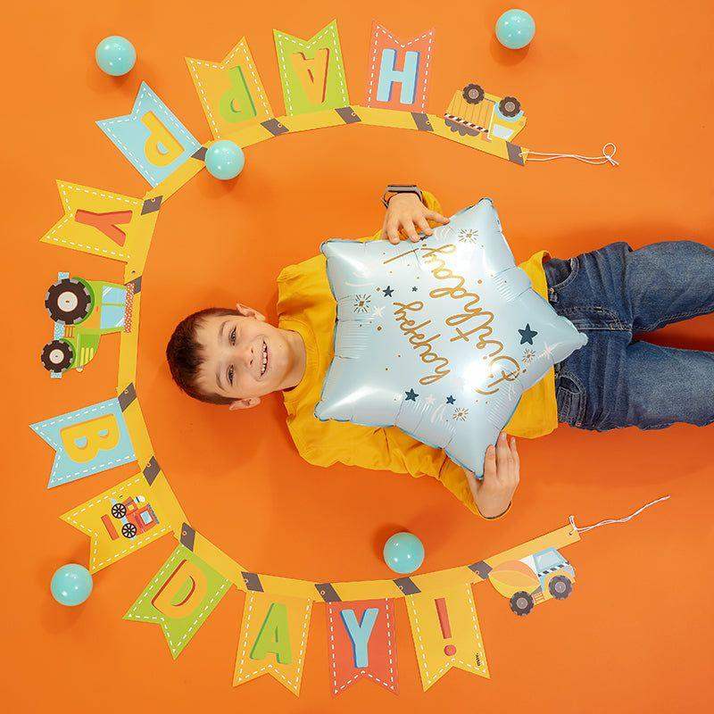 Happy Birthday Ster Folie Ballon Licht Blauw 45 cm - Ballonnenshop.nl