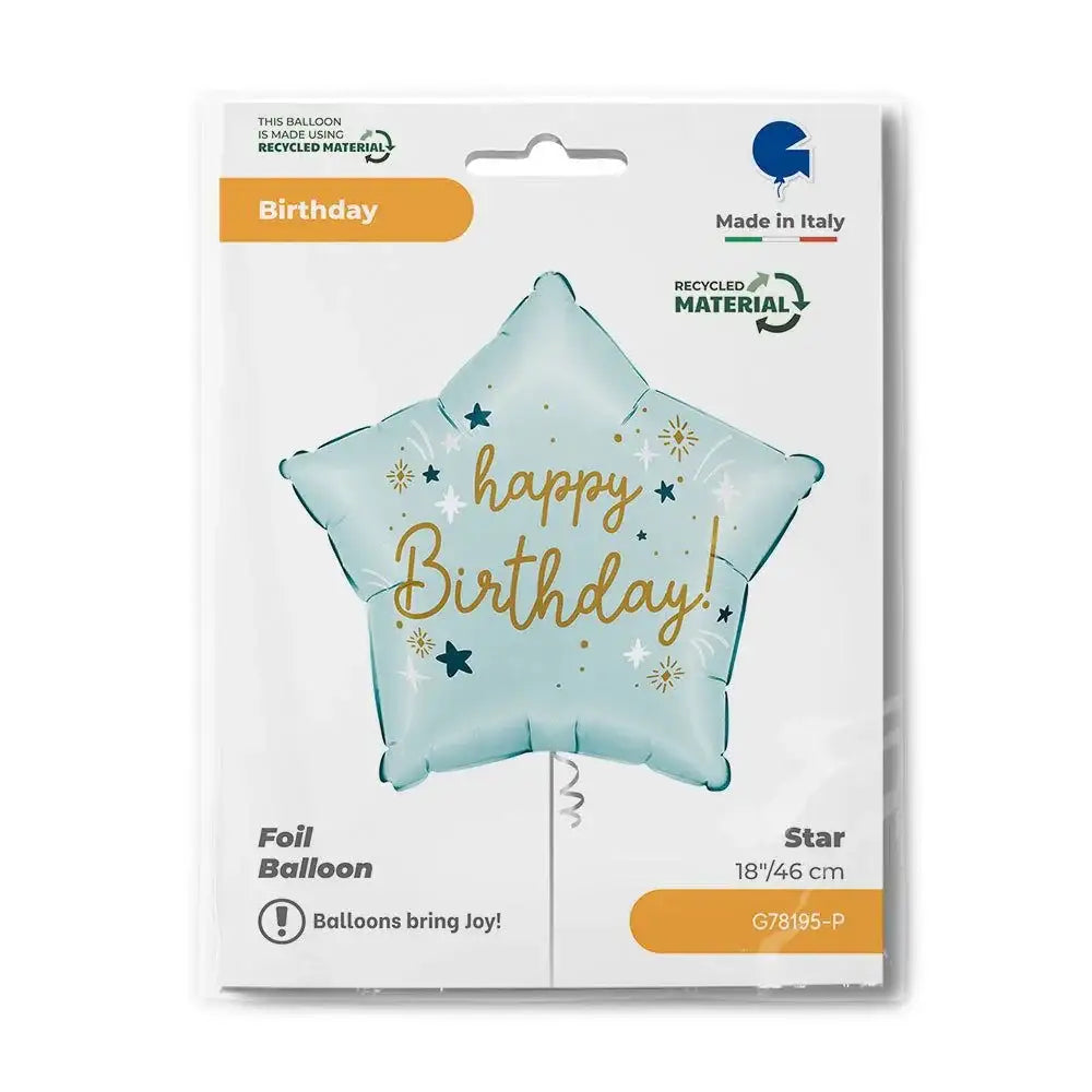 Happy Birthday Ster Folie Ballon Licht Blauw 45 cm - Ballonnenshop.nl