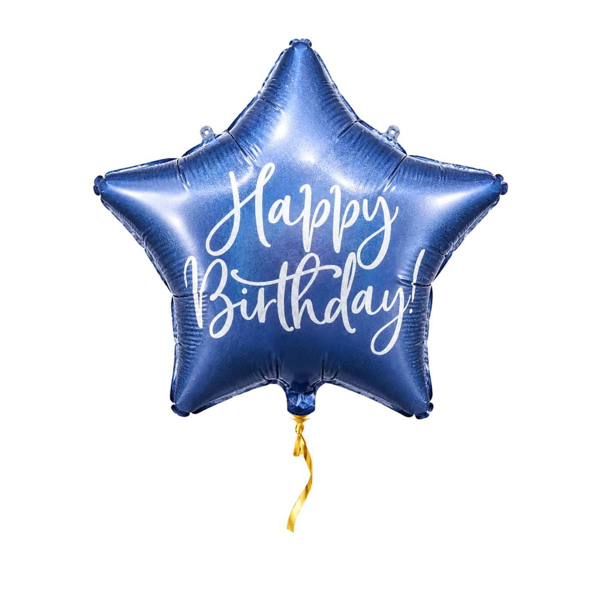 Happy Birthday Ster Ballon Blauw – met helium gevuld, met gouden lint