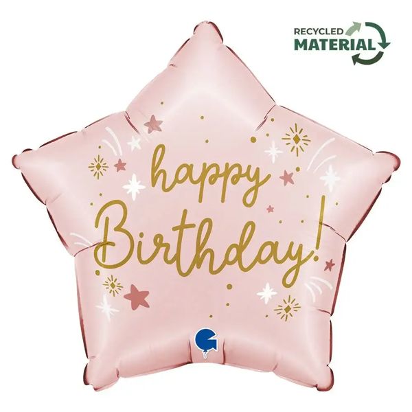 Happy Birthday Ster Helium Ballon Licht Roze - Gevuld Met Helium - 45 cm - Ballonnenshop.nl