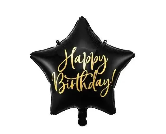 Happy Birthday Ster Helium Ballon Zwart - Gevuld Met Helium - 45 cm - Ballonnenshop.nl