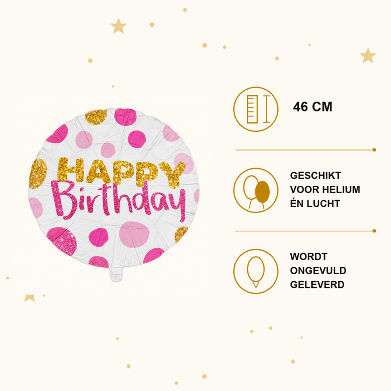 Happy Birthday Stippen Folie Ballon - 46 cm - Ballonnenshop.nl