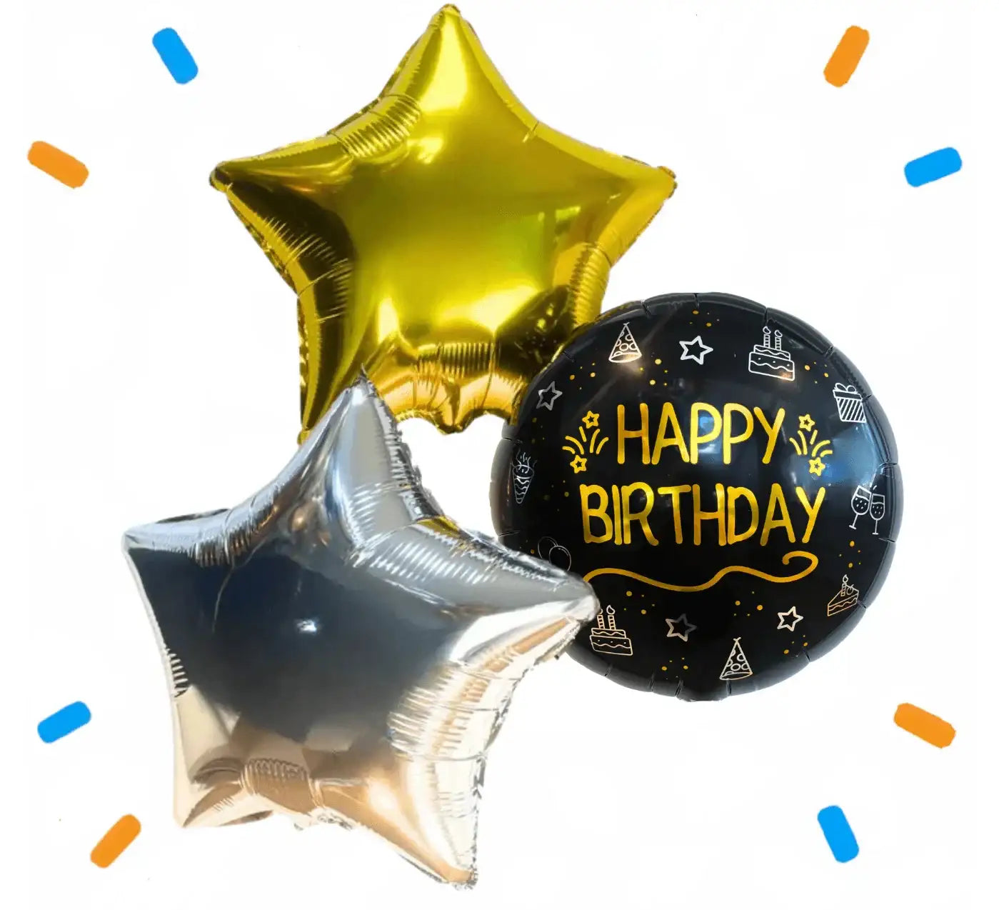 Happy Birthday Trosje Zilver/Zwart/Goud - Gevuld Met Helium - 46 cm - Ballonnenshop.nl