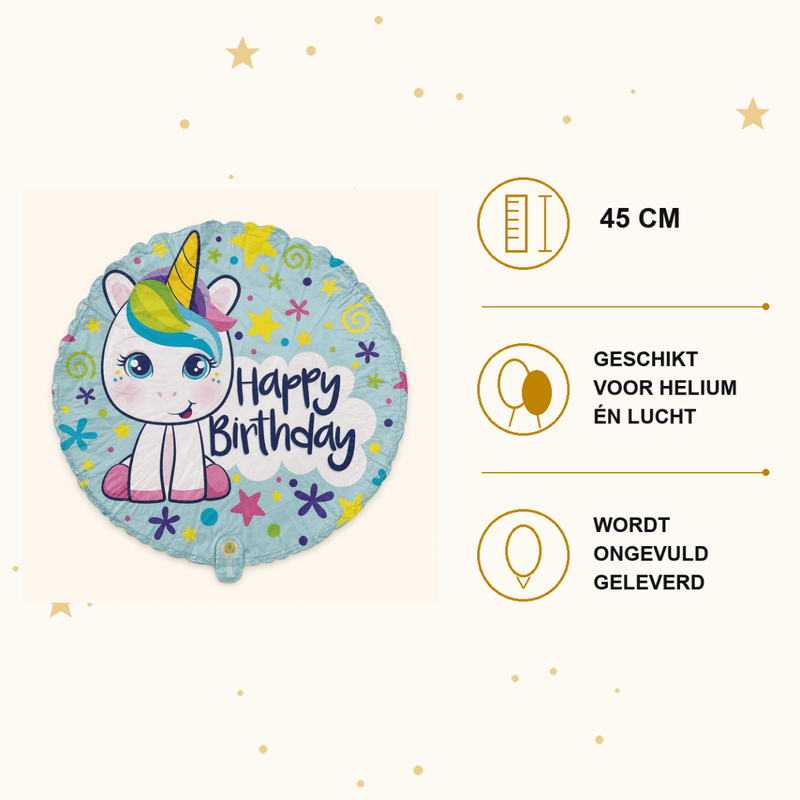 Happy Birthday Unicorn Folie Ballon - 45 cm - Ballonnenshop.nl